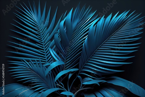 Dark blue leaves background, nature backdrop, generative ai 