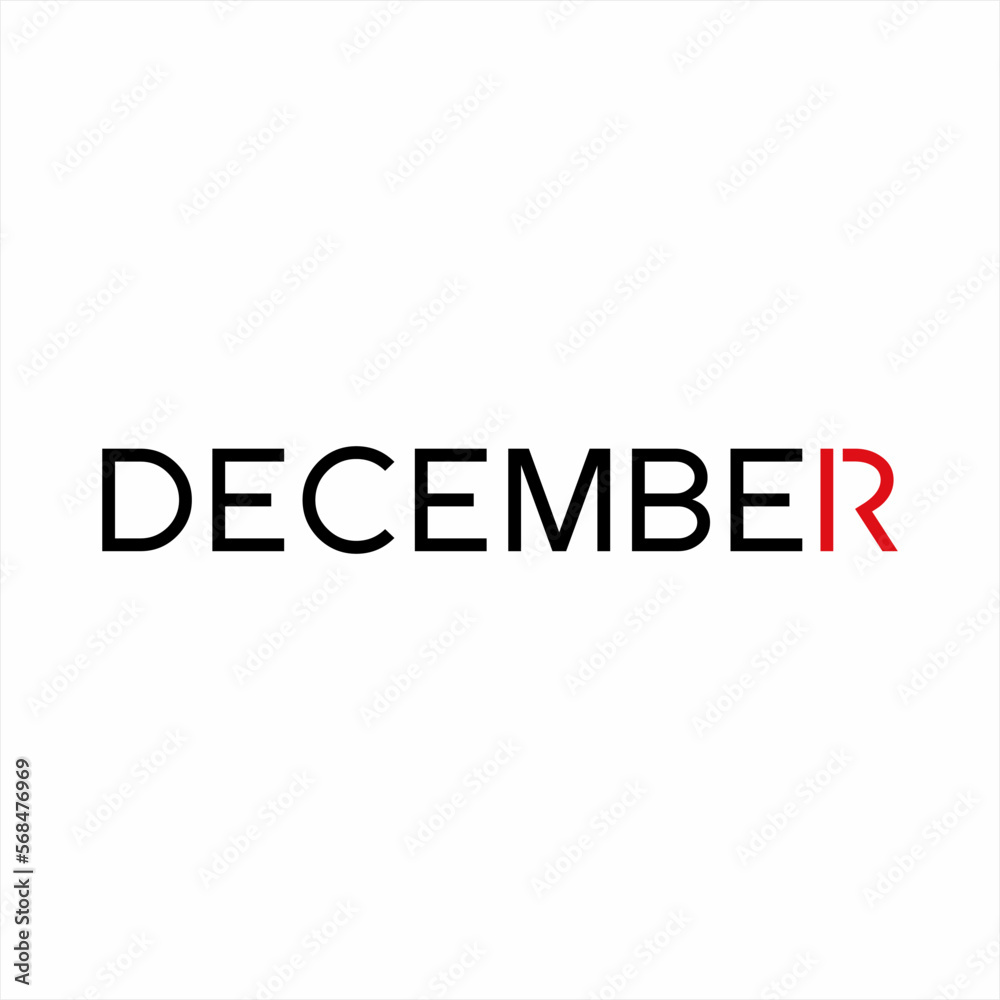 December word design with number 12 concept in letter R.