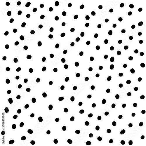 Black uneven specks, spots, blobs, splashes seamless repeat pattern. Free hand drawn speckles, flecks, stains or dots of different size texture. Abstract monochrome background. Raster version. 