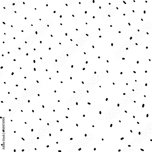 Black uneven specks, spots, blobs, splashes seamless repeat pattern. Free hand drawn speckles, flecks, stains or dots of different size texture. Abstract monochrome background. Raster version. 