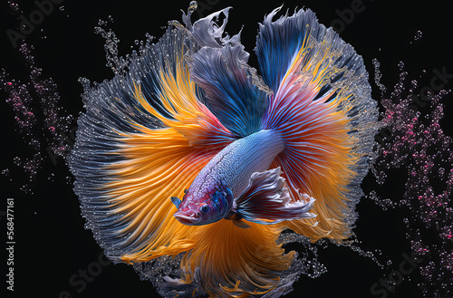 Generative AI illustration of wonderful and colorful betta fish
