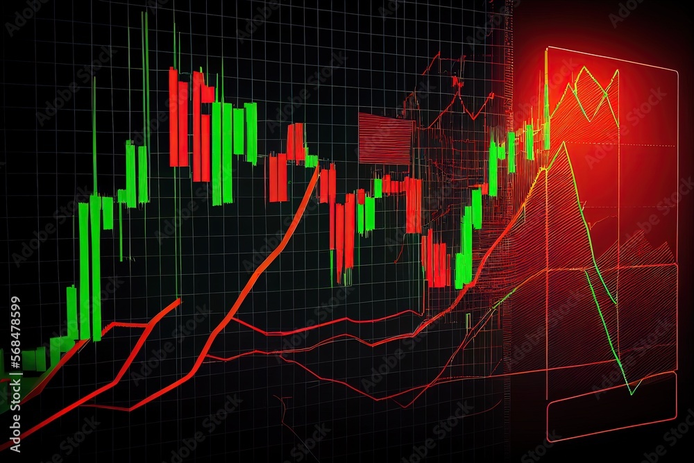 Graph, investment, stock exchange, stocks, money, growth planning charts, opportunity, business challenge and strategy, profit target, generated by ai