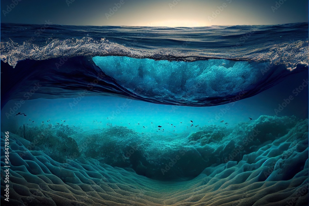 ภาพประกอบสต็อก Generative AI illustration of Ocean depth. Underwater