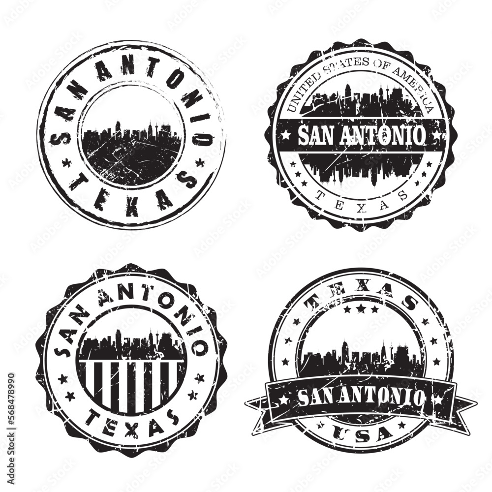 San Antonio Texas Stamp Skyline Postmark. Silhouette Postal Passport. City Round Vector Icon Set. Vintage Postage San Antonio Texas Stamp Skyline Postmark. Silhouette Postal Passport. City Round Vector Icon Set. Vintage Postage