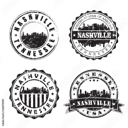 Nashville Tennessee Stamp Skyline Postmark. Silhouette Postal Passport. City Round Vector Icon Set. Vintage Postage