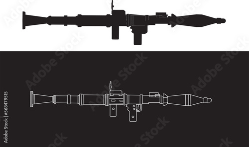 rpg gun Rocket launcher with missiles. Game resources. Vector color and contour clip art illustration isolated on white