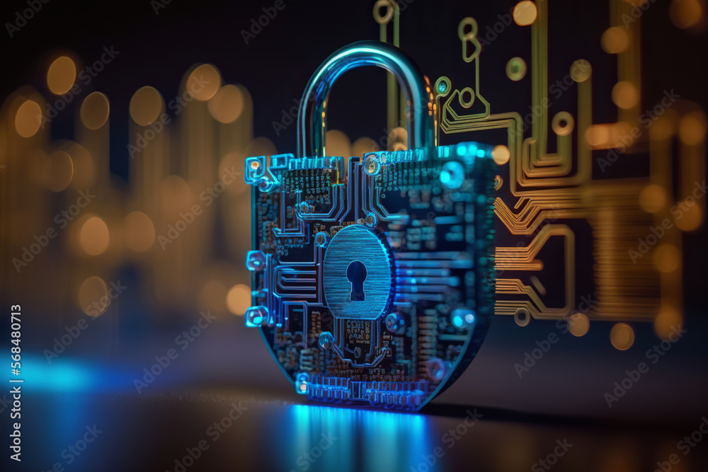 Cyber security concept and digital data protection with a locker in a ...