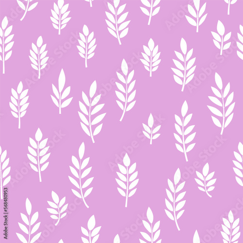 Abstract leaves seamless pattern design, pink and white vector illustration.
