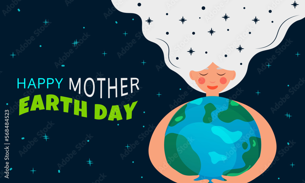 Naklejka premium Happy Earth Day Banner with women. Illustration of a happy earth day banner