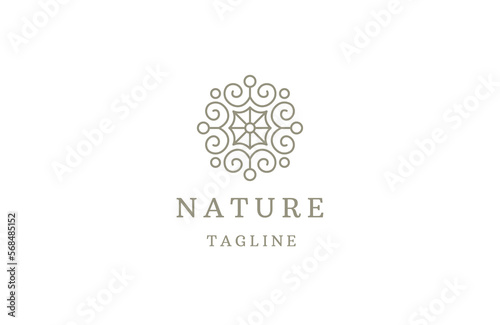 Nature leaf flower with line art style logo design template flat vector