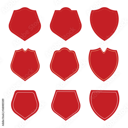 Collection of Blank Badge or Shield Shape in Red Colors.