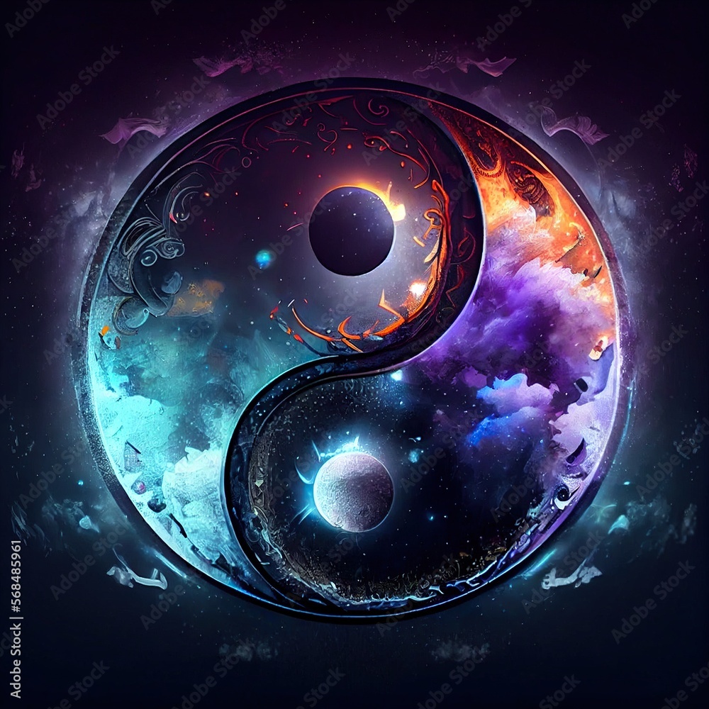 Generative AI illustration of a mythical yin yang magic design made ...