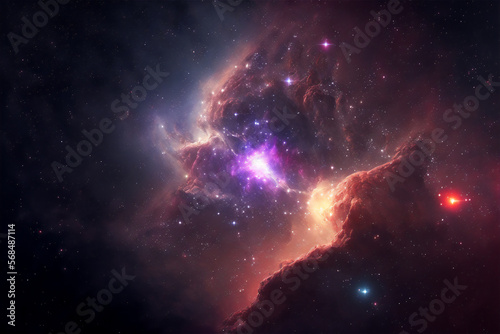 Concept of nebula with galaxies in deep space cosmos. Discovery outer space and stars in universe. Generative AI