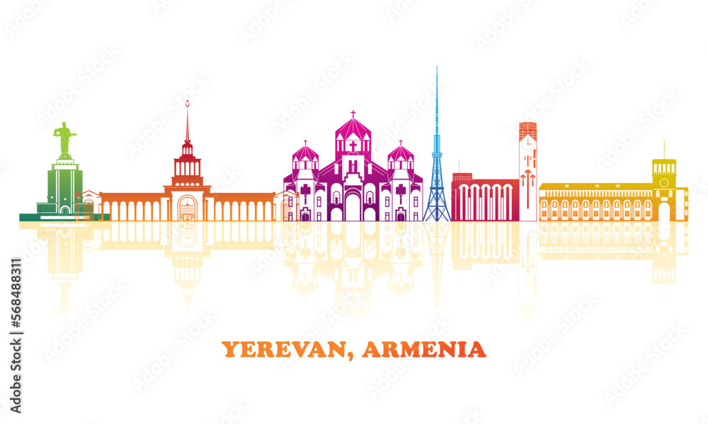 Colourfull Skyline panorama of city of Yerevan, Armenia - vector illustration