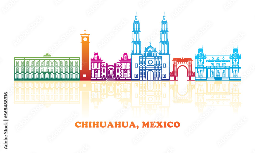 Colourfull Skyline panorama of city of Chihuahua, Mexico - vector illustration