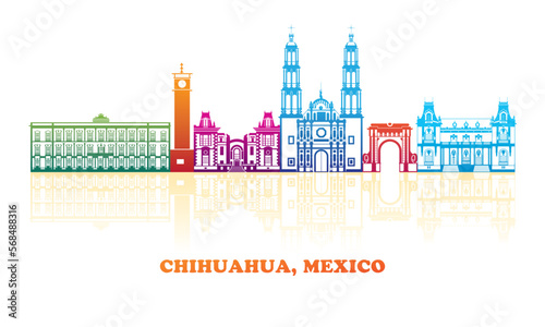 Colourfull Skyline panorama of city of Chihuahua, Mexico - vector illustration