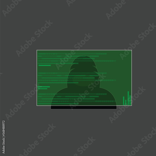 vector a hacker is facing the computer to hack data
