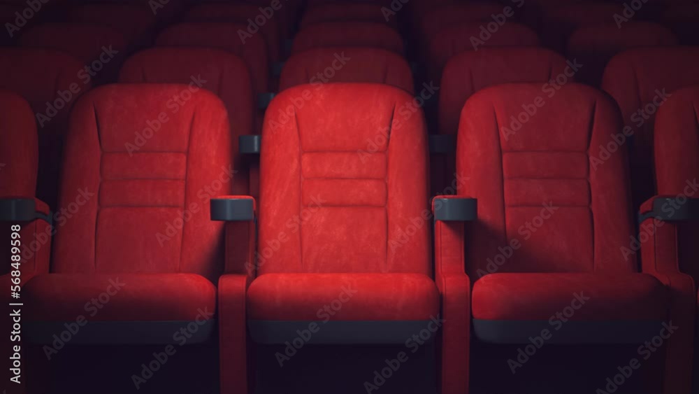 Empty red cinema movie theater seats.  Loopable 3d video animation