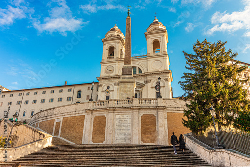The Trinita dei Monti church and the Spanish Steps in Rome, Italy photo