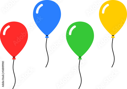 Colorful Group of Yellow, Red, Blue, and Green Balloon Icon Sign Set. Vector Image.
