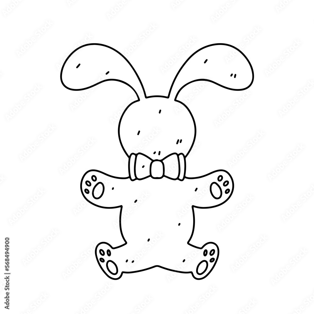 Funny bunny toy in hand drawn doodle style. Vector Illustration Isolated on white background. Coloring page. Funny bunny toy in hand drawn doodle style. Vector Illustration Isolated on white background. Coloring page.