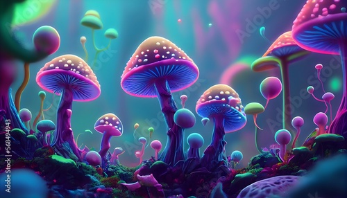 mushrooms in the colorful forest