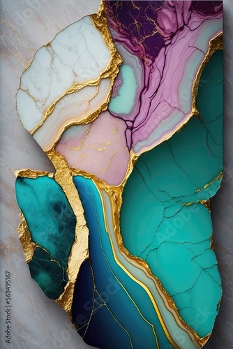 Wallpaper Mural Agate de marbre abstrait fond multicolore avec kintsugi. Idéal pour le papier peint. Torontodigital.ca