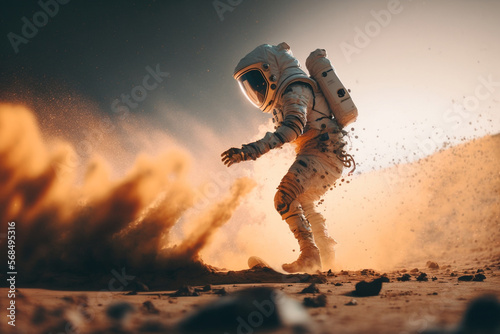 Astronaut dances hip hop on the expanse of an alien planet. Active lifestyle and travel concept. ai generated art © Art Gallery