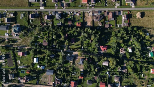 A neat village in Vsevolozhsk through the eyes of an eagle in summer. Saint-Petersburg. The view from the drone