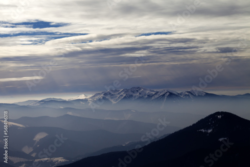 Mountains with snow at evening