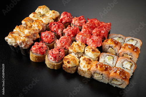 Set of different rolls on a black background