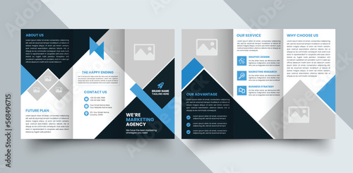 Corporate business trifold brochure template. Modern, Creative and Professional tri fold brochure vector design. Simple and minimalist promotion layout with color.