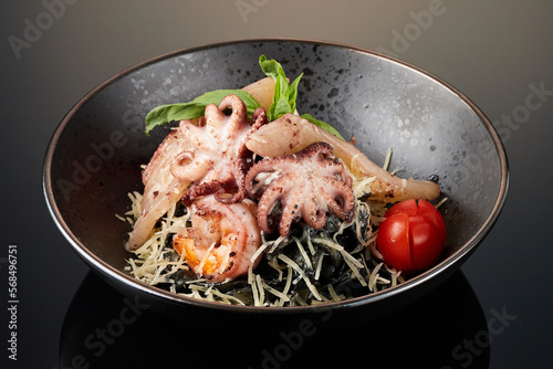 Black pasta with seafood