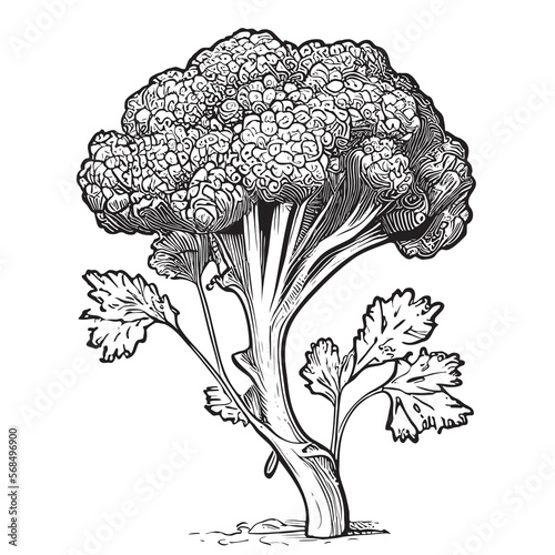 Broccoli cabbage sketch hand drawn in doodle style