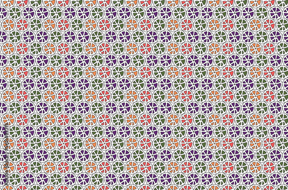 Polka dots seamless pattern. Mosaic of ethnic figures. Patterned texture. Geometric background. Vector illustration for web design or print.