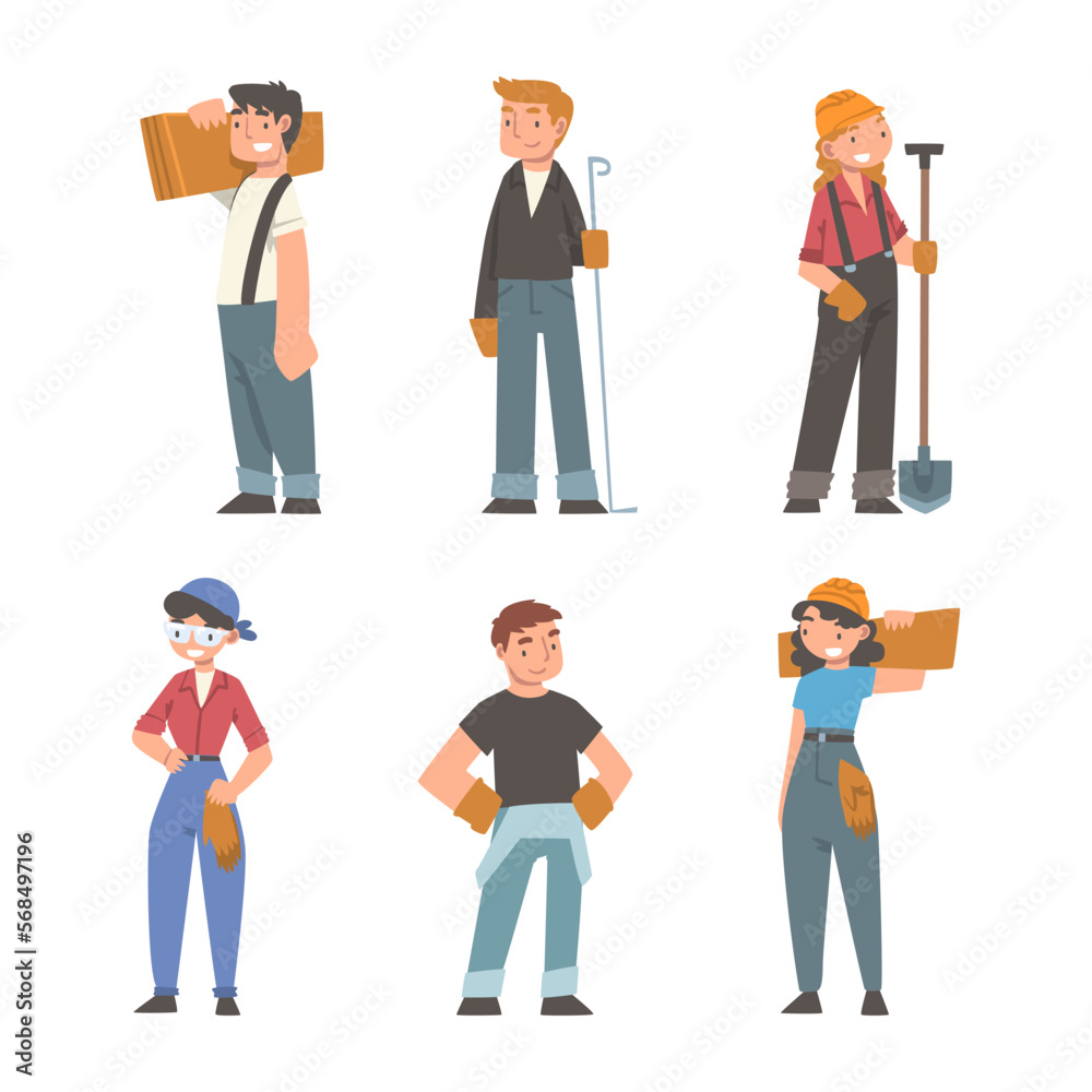 Handyman or Fixer as Skilled Man and Woman Engaged in Home Repair Work Vector Set