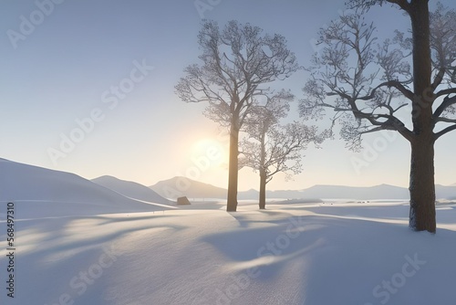 Beautiful winter landscape with snow covered trees in a snowy forest. © Gokul