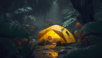 rain on the tent in the forest, tropic, quiet, calm, peaceful, meditation, camping, night, relax