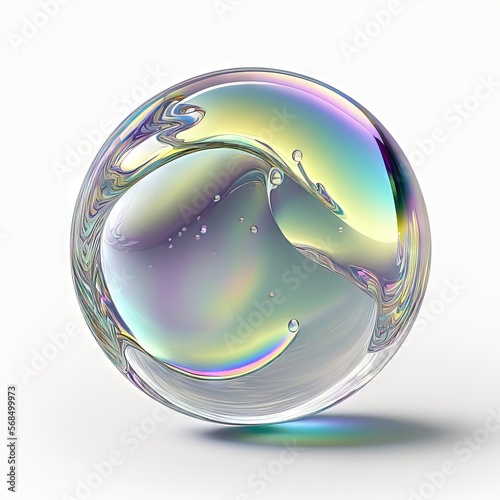 Une bulle holographique minimaliste flottant sur un fond blanc. photo