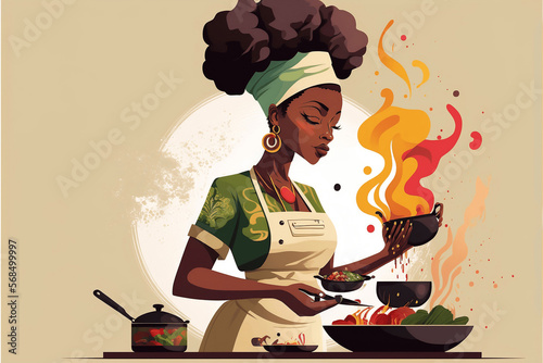 Black Woman Watercolour Art, Black History, Equality, Black Chef, Female Chef, generative ai