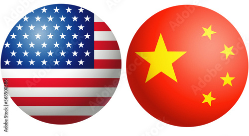  round icon american USA flag and chinese China flag 