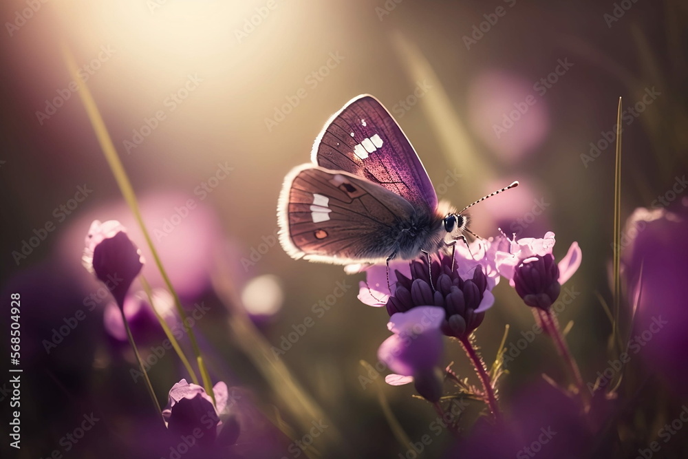 Purple butterfly sitting on the flowers in the nature, generative AI ...