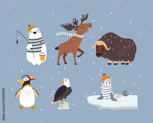 Cute Arctic Animal from Northern Pole Vector Set
