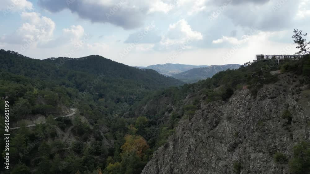 Incredible view of the Millomeris Waterfall among the fascinating forest. The view from the drone. Amazing view in Cyprus. Incredible view of the Millomeris Waterfall among the fascinating forest. The view from the drone. Amazing view in Cyprus.