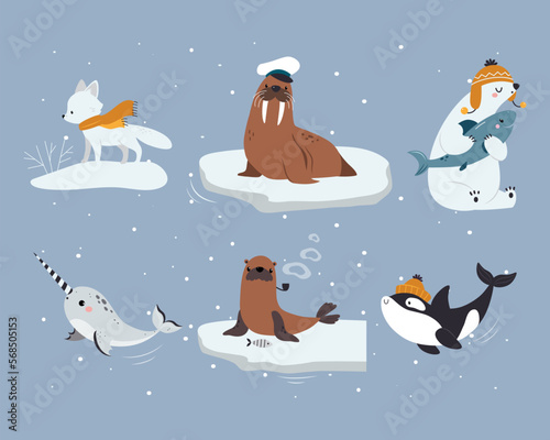 Cute Arctic Animal from Northern Pole Vector Set