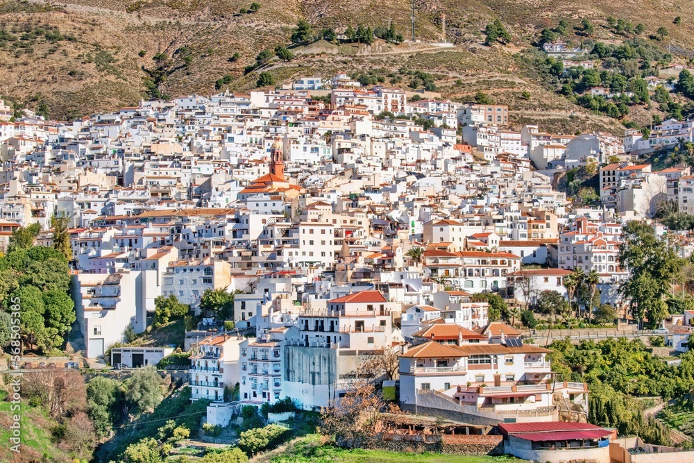 Beautiful arial view on white spanish village Competa, Andalusia, Spain