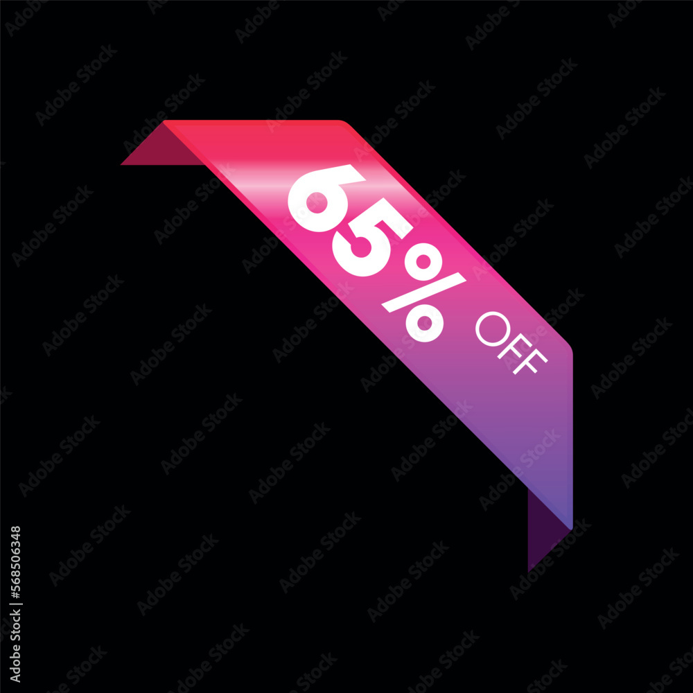 65% Fuchsia Corner Ribbon Discount Banner Vector Template 65% Fuchsia Corner Ribbon Discount Banner Vector Template