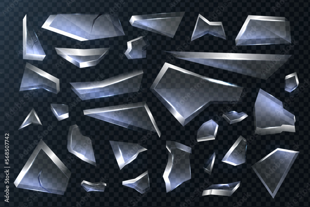 Broken glass shards set isolated on transparent background. Realistic ...