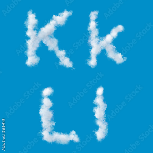 white alphabet made of clouds on a blue sky, upperscale and lowercase letters, 3d render, 