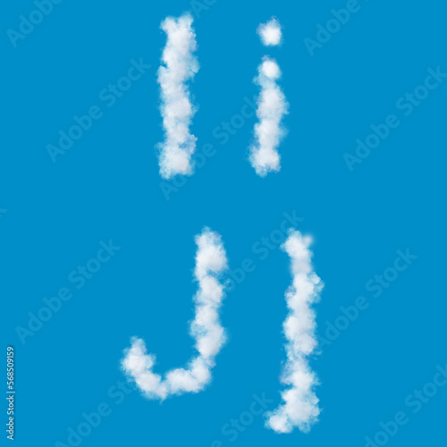 white alphabet made of clouds on a blue sky, upperscale and lowercase letters, 3d render, 